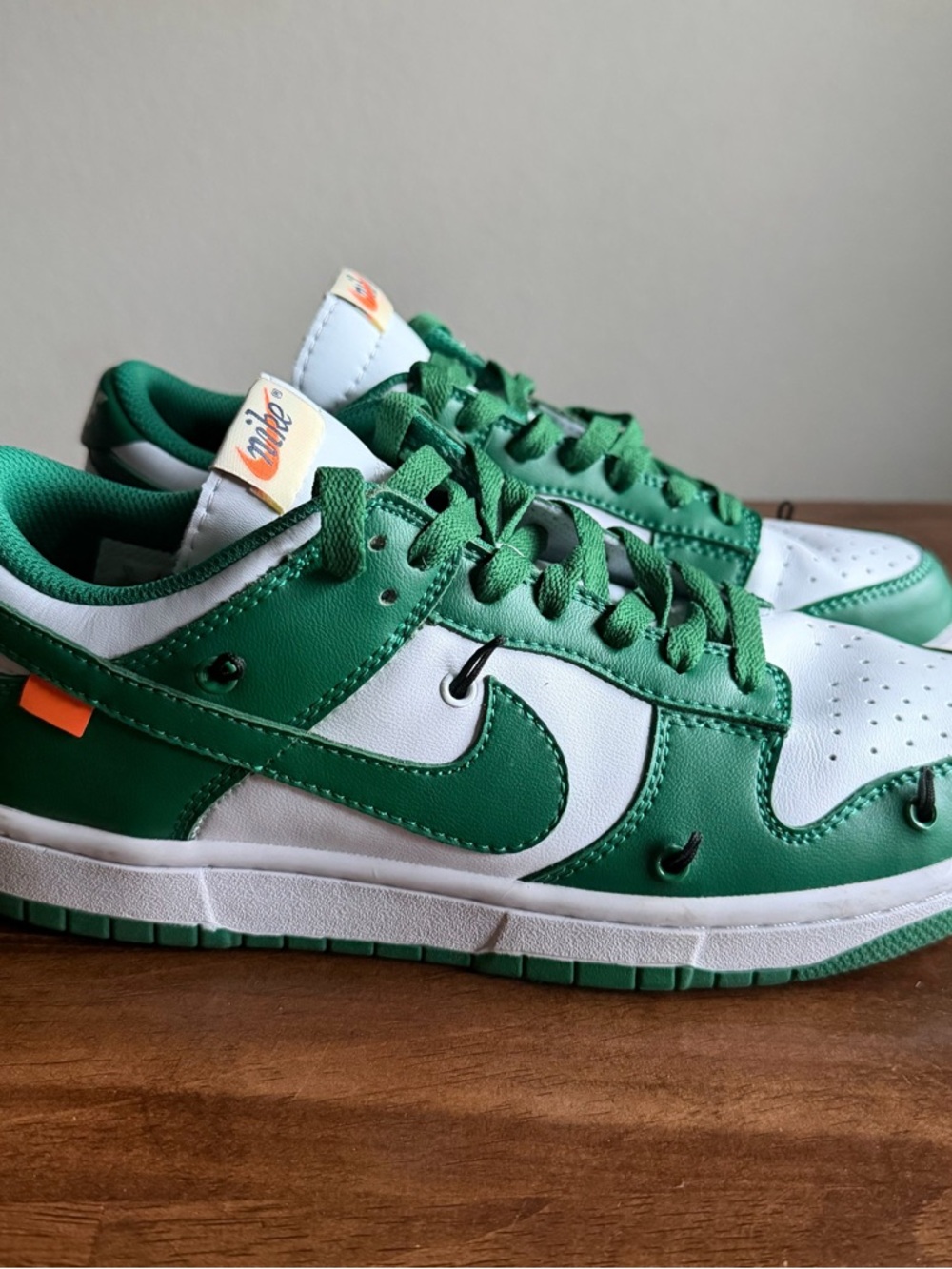Size 9 Nike Dunk Off White/Pine Green Low-Top Sneakers